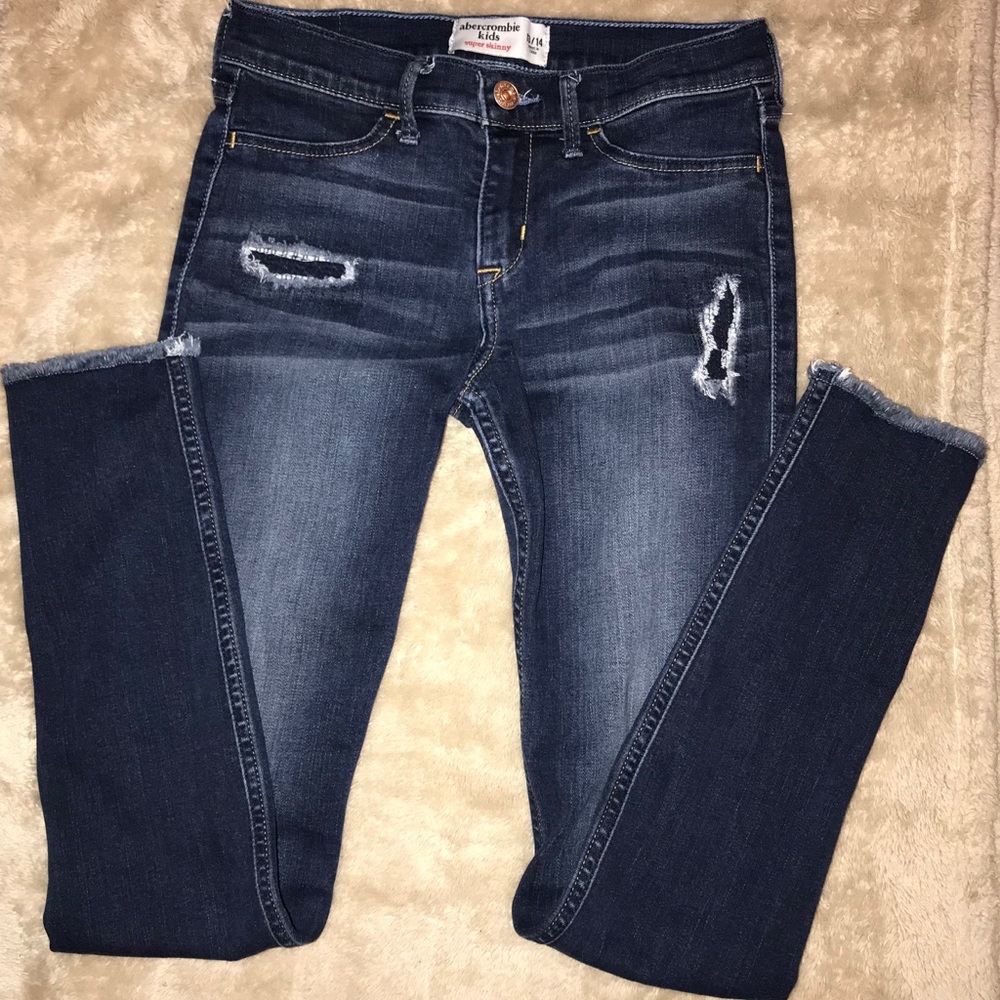 Long super skinny dark wash blue jeans